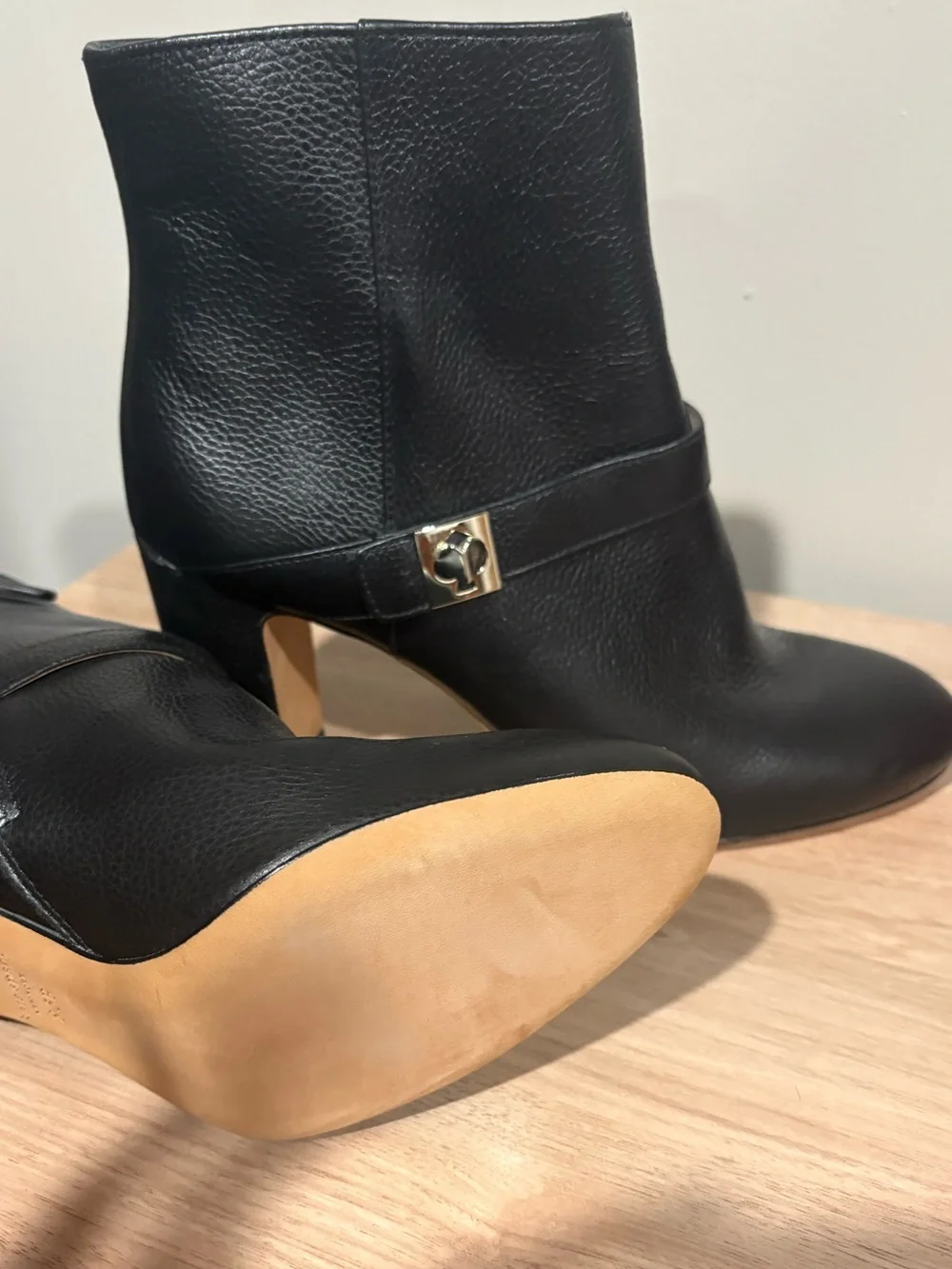 Women’s Black Leather Ankle Boots with Gold Accent